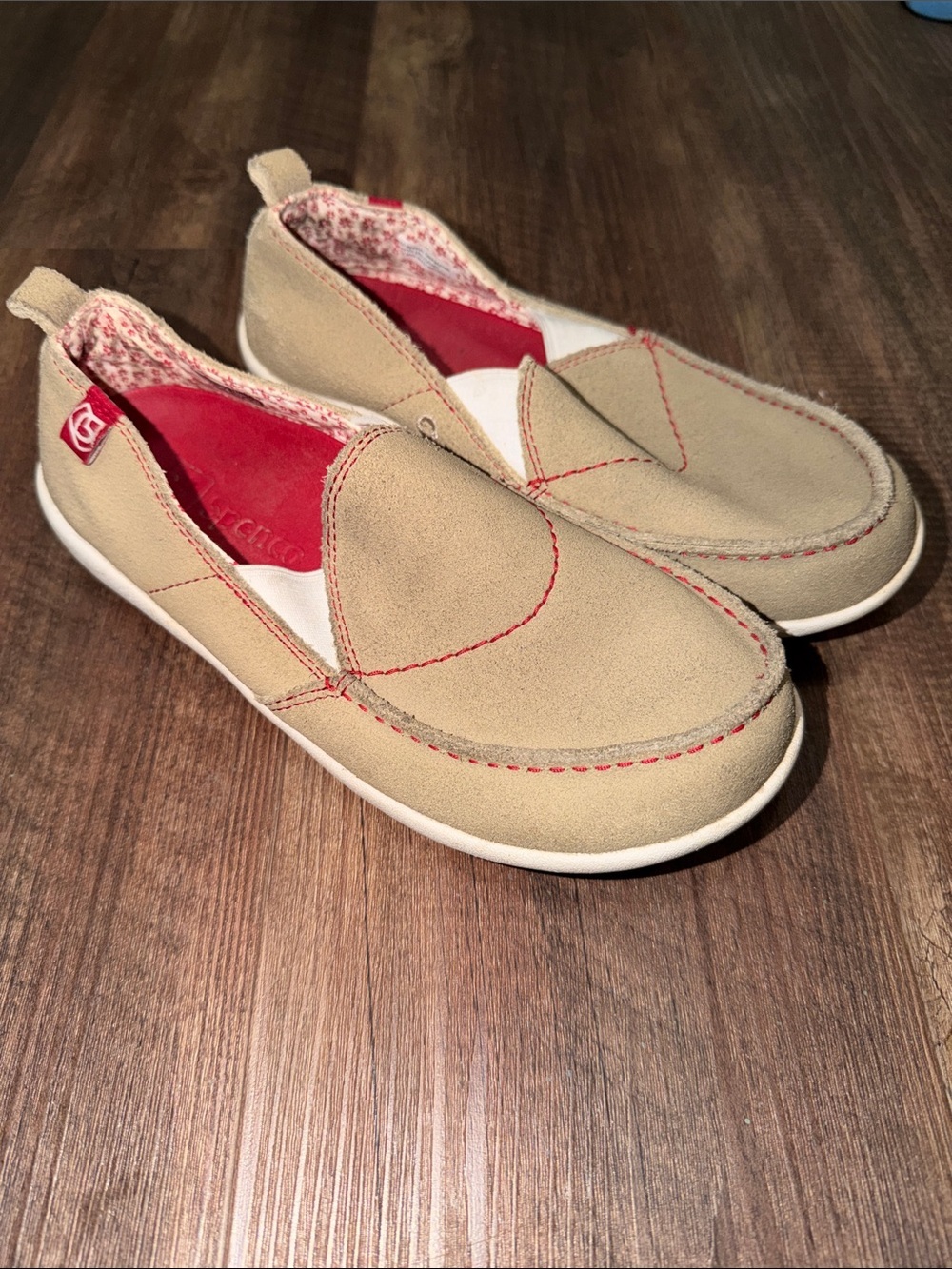 Womens Spenco Siesta Orthopedic Tan 26% Leather with Red Stitching Shoes size 7